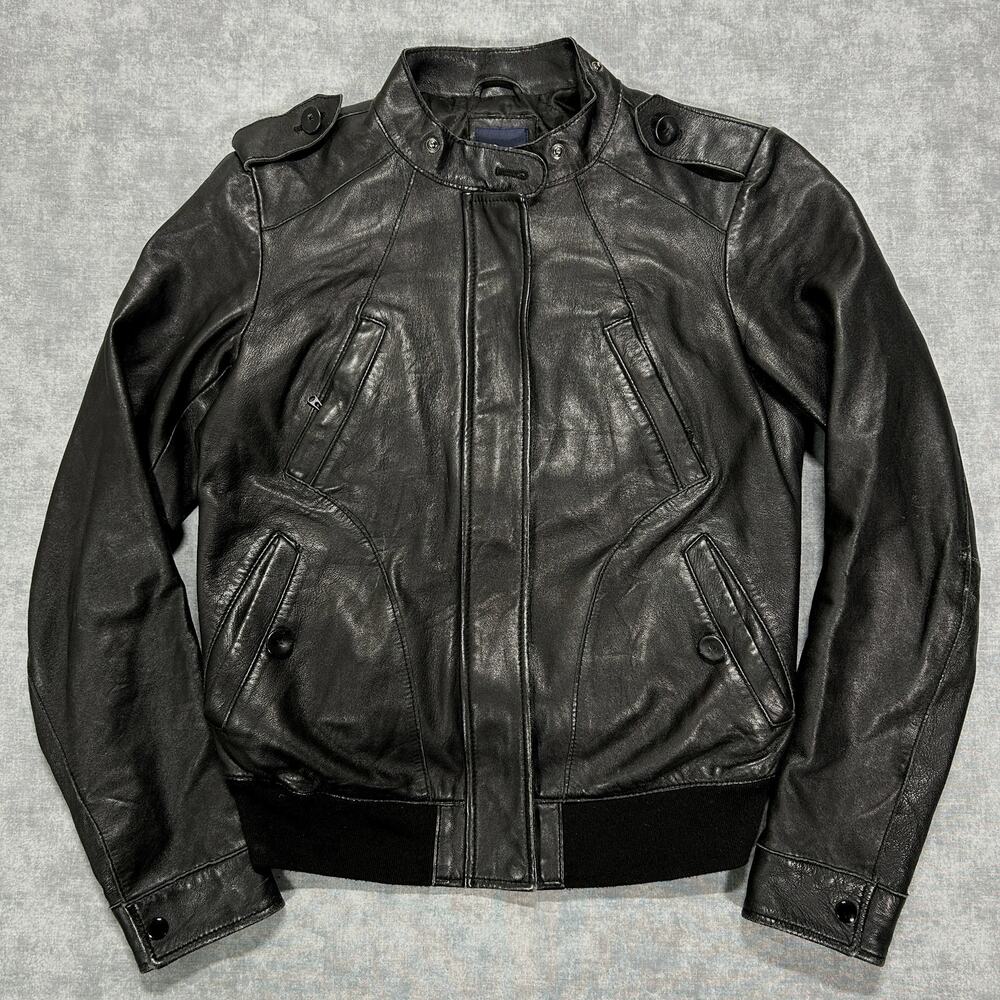 Vintage Gap Edition Black Leather Bomber Flight Jacket Y2K 2009 Womens Size S